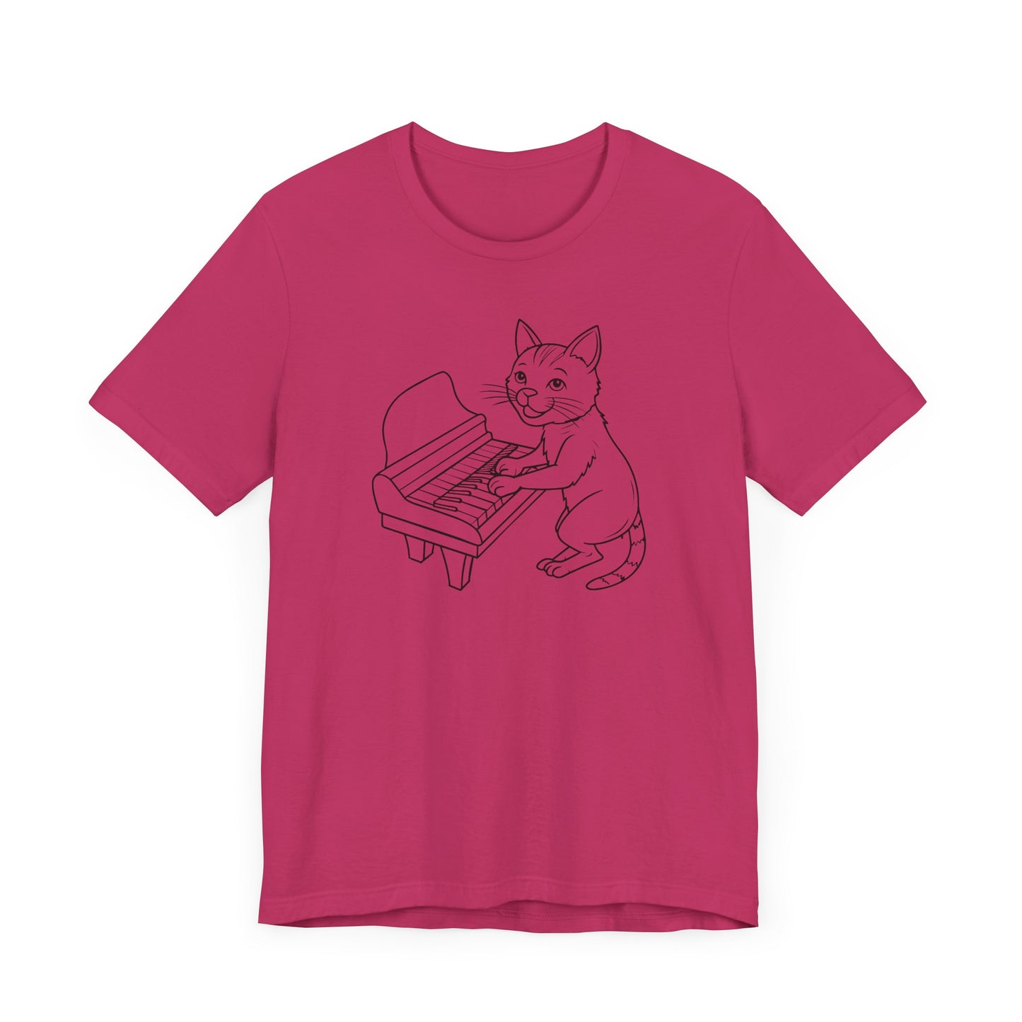 Funny Cat Playing Piano Short Sleeve Tee Shirt - A Purrfect Blend of Music and Humor