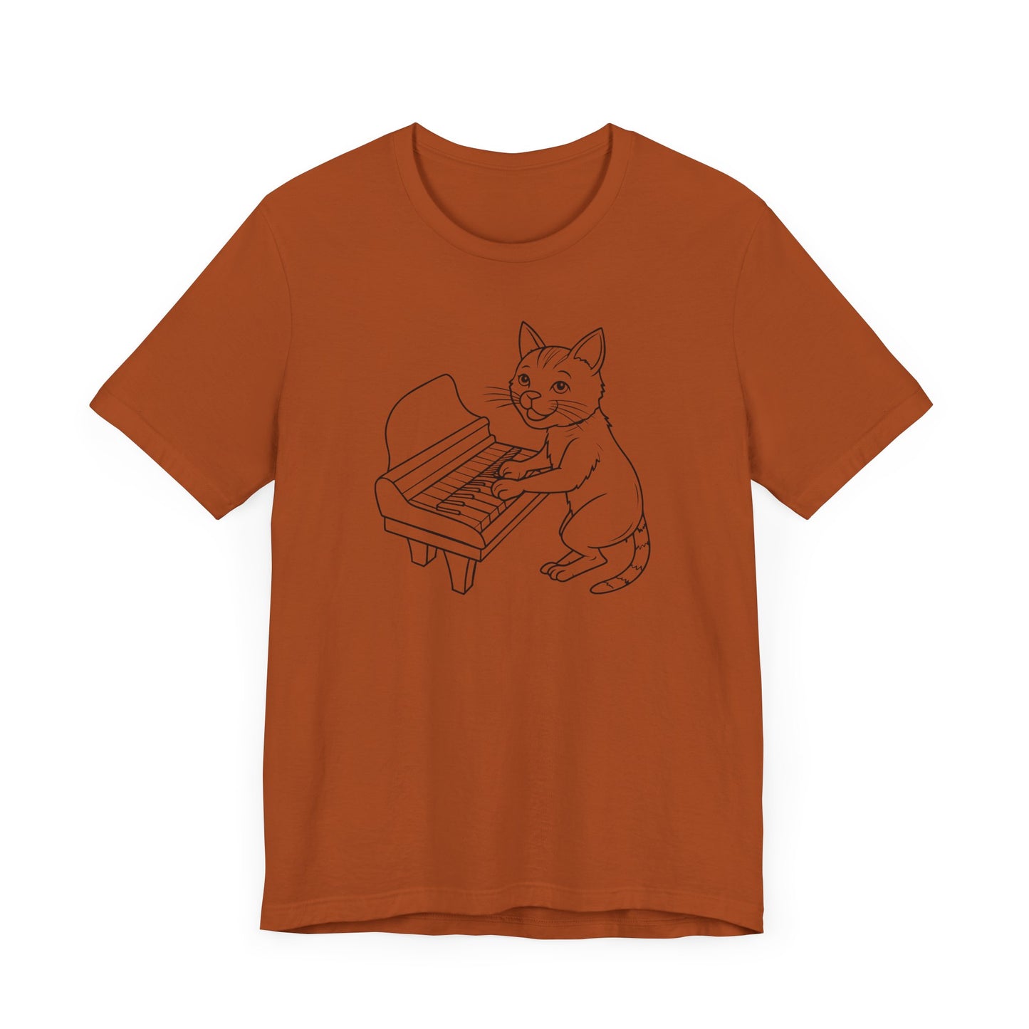 Funny Cat Playing Piano Short Sleeve Tee Shirt - A Purrfect Blend of Music and Humor