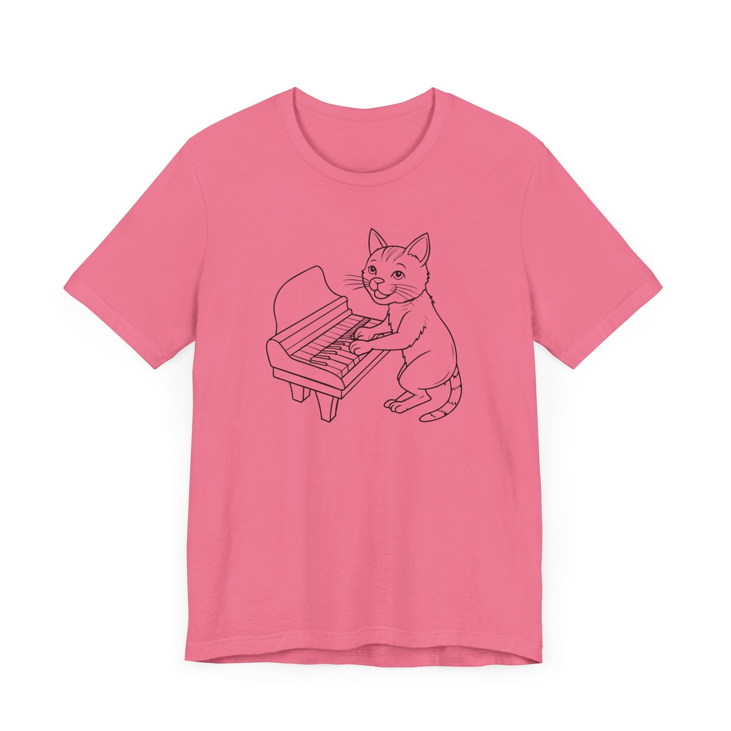 Funny Cat Playing Piano Short Sleeve Tee Shirt - A Purrfect Blend of Music and Humor