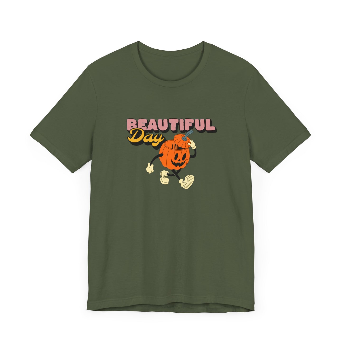 Beautiful Day Halloween Pumpkin Short Sleeve Tee Shirt - Celebrate the Magic of Fall