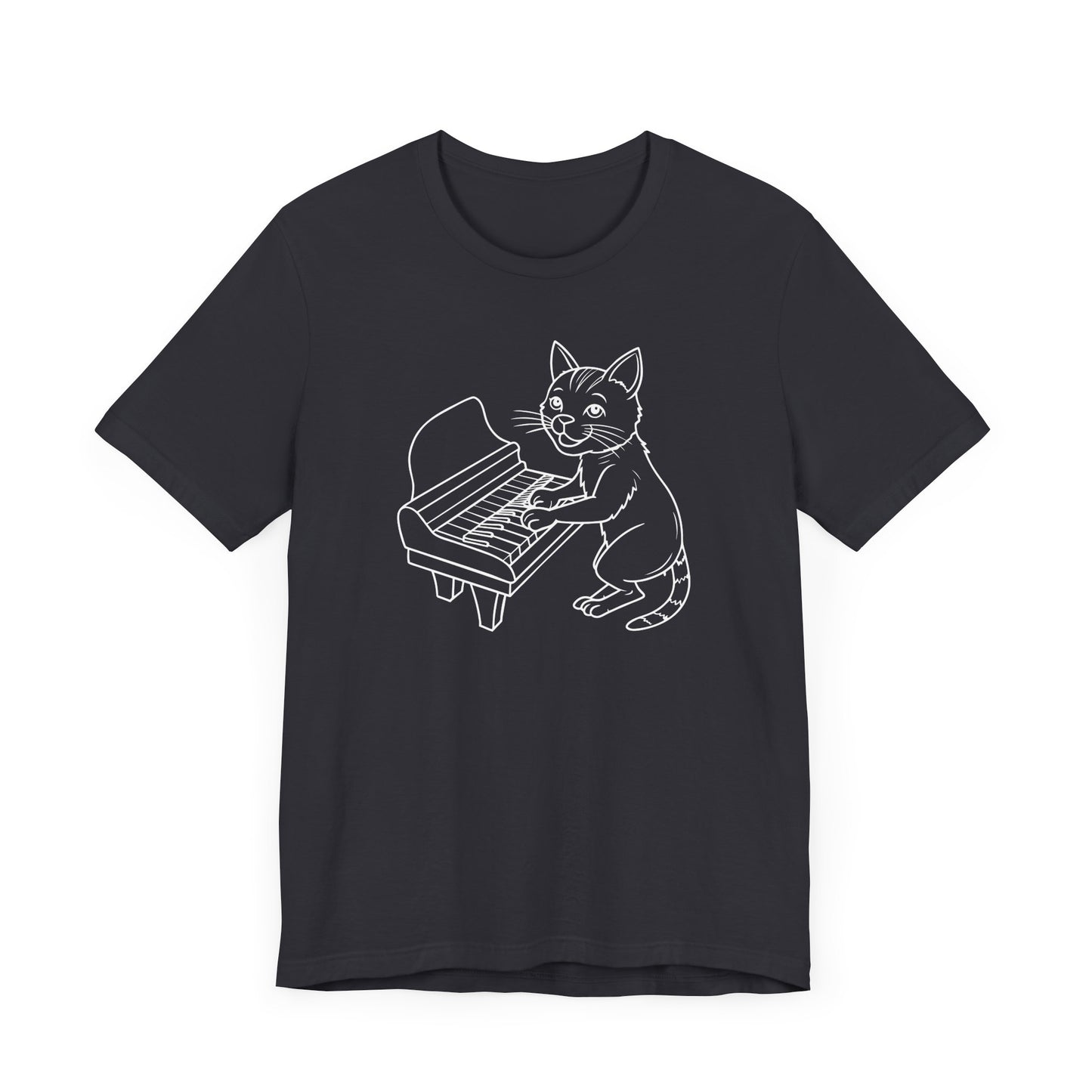 Funny Cat Playing Piano Short Sleeve Tee Shirt - A Purrfect Blend of Music and Humor