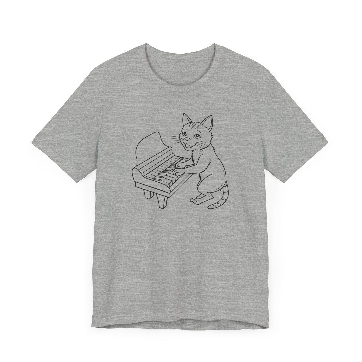 Funny Cat Playing Piano Short Sleeve Tee Shirt - A Purrfect Blend of Music and Humor