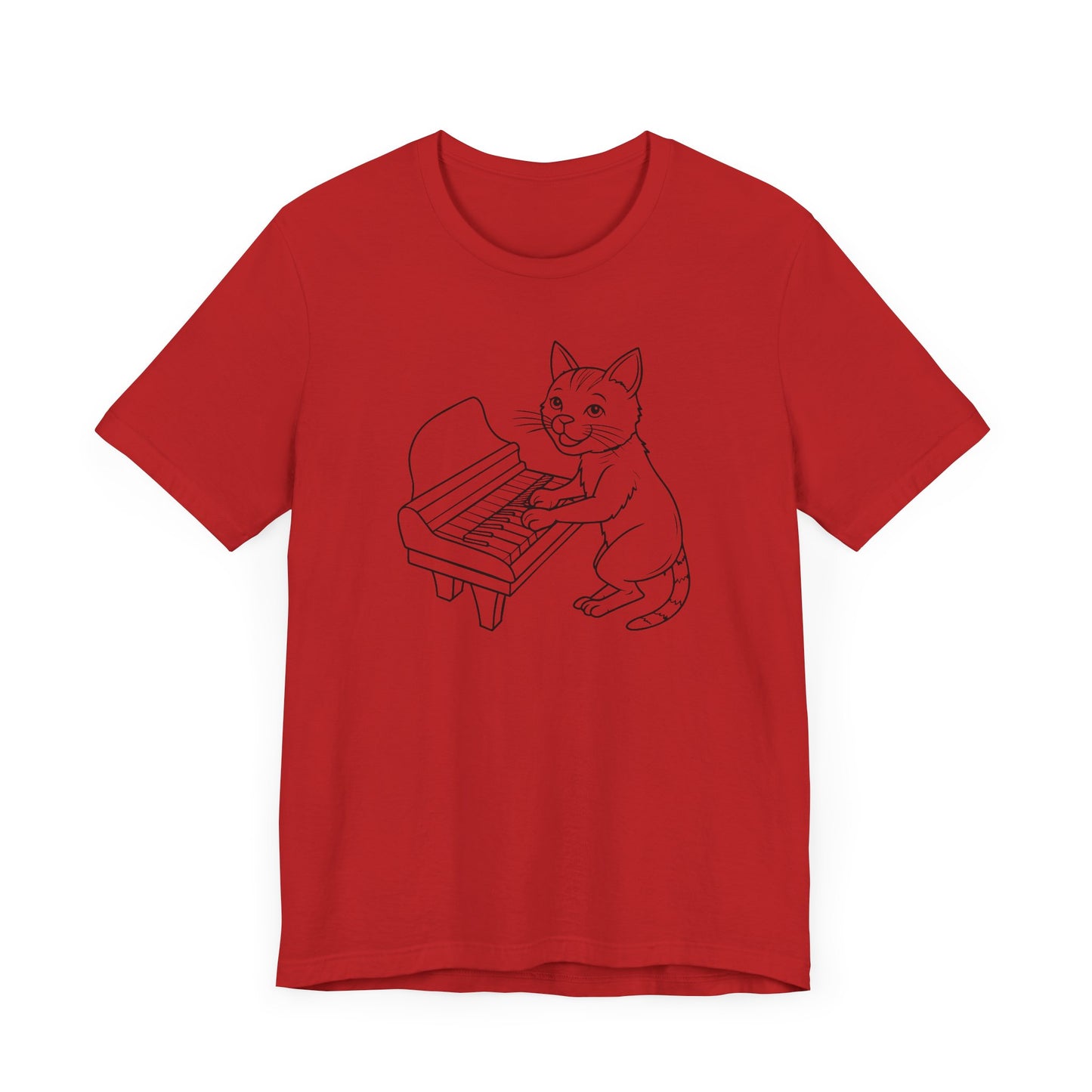 Funny Cat Playing Piano Short Sleeve Tee Shirt - A Purrfect Blend of Music and Humor