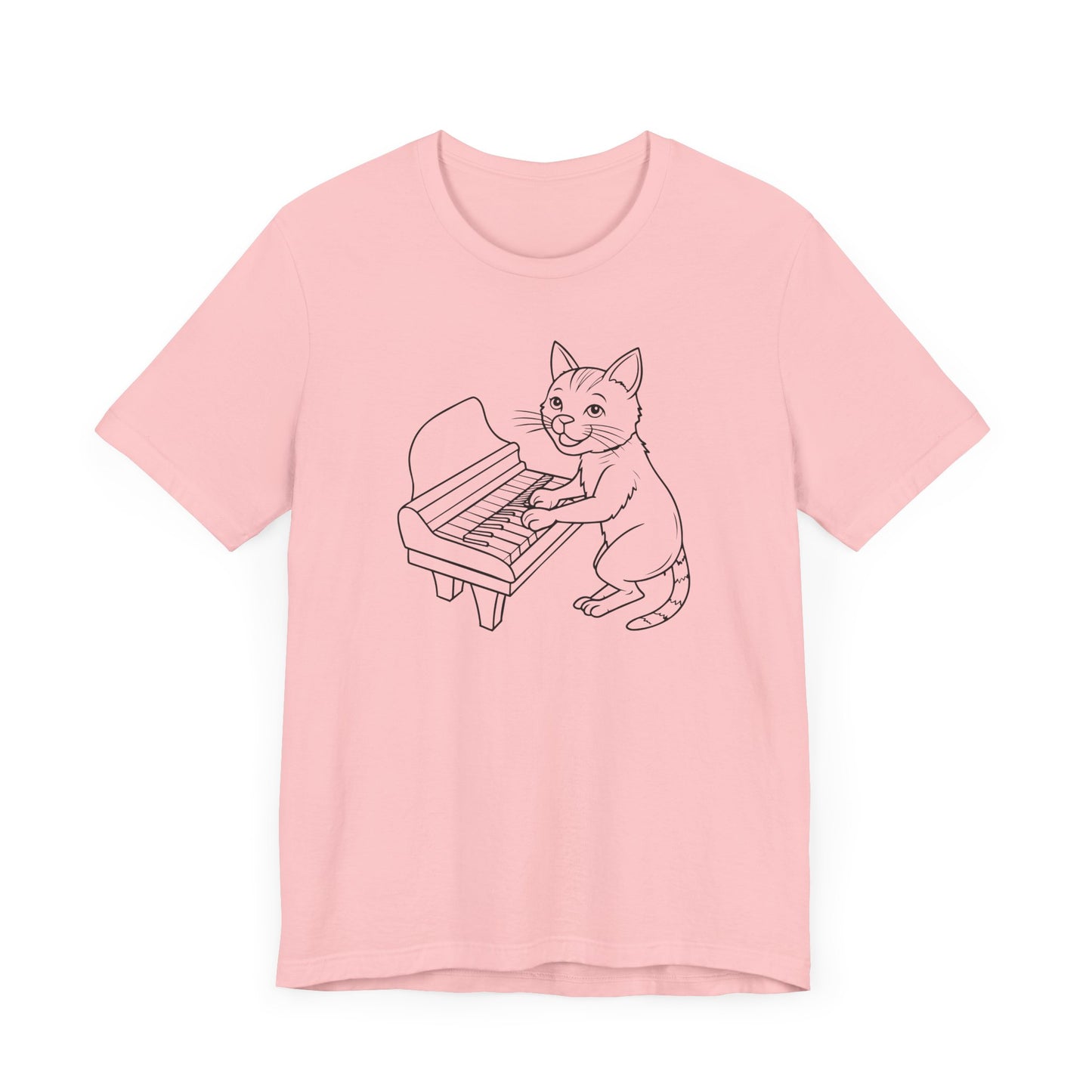 Funny Cat Playing Piano Short Sleeve Tee Shirt - A Purrfect Blend of Music and Humor