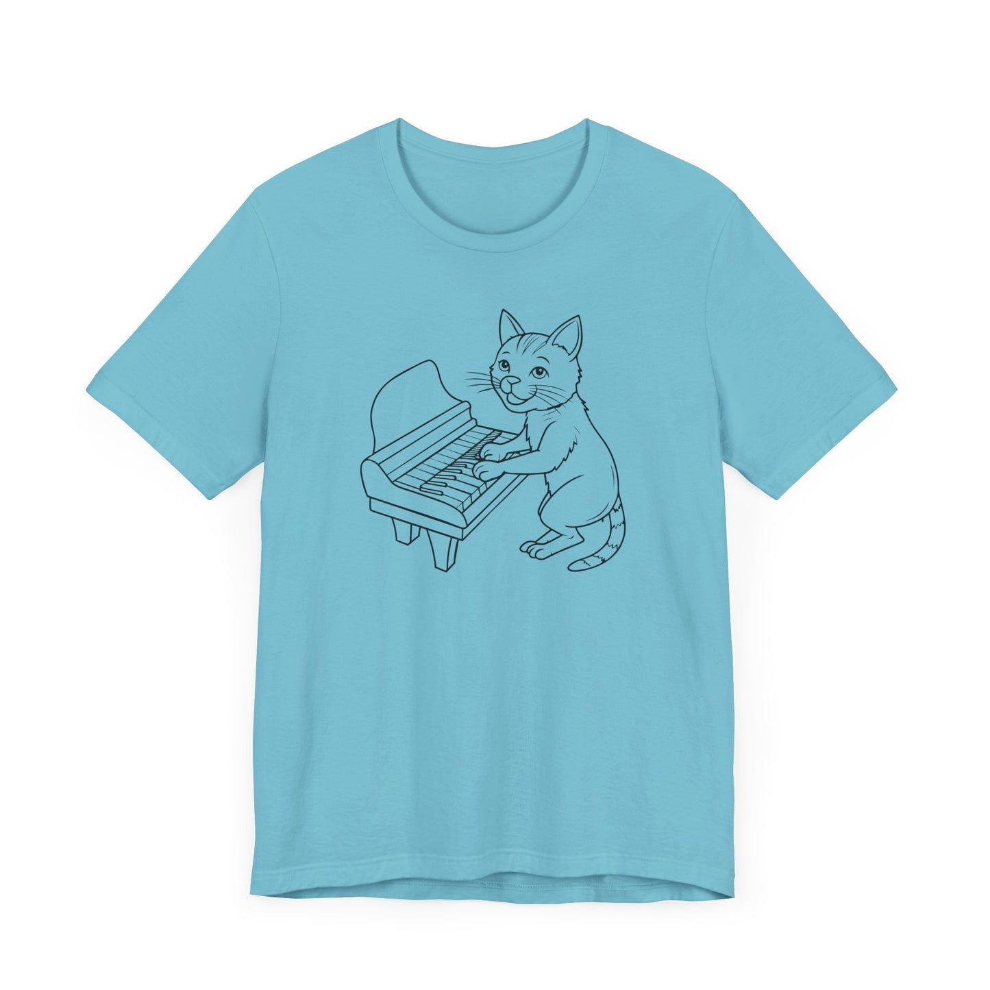 Funny Cat Playing Piano Short Sleeve Tee Shirt - A Purrfect Blend of Music and Humor