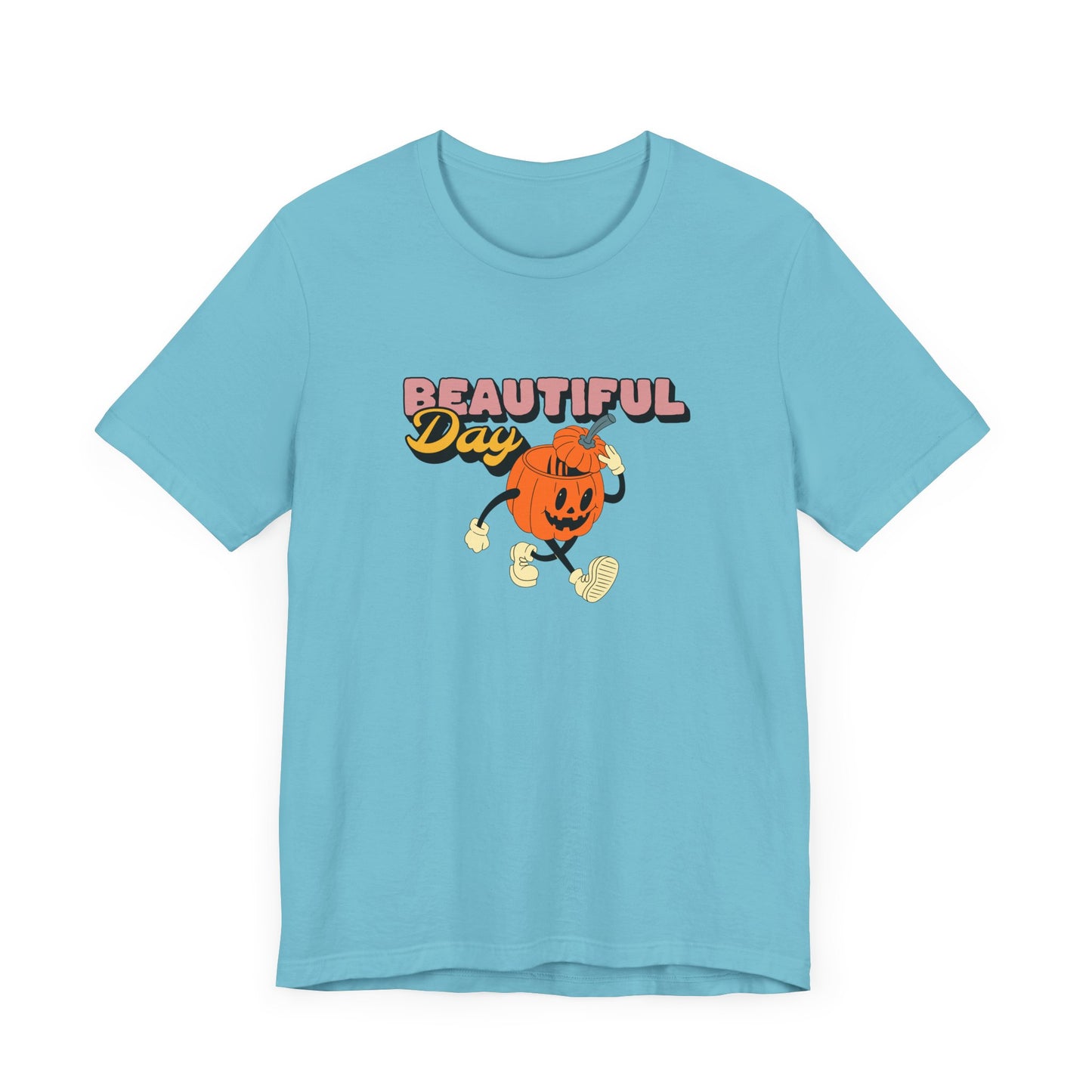 Beautiful Day Halloween Pumpkin Short Sleeve Tee Shirt - Celebrate the Magic of Fall