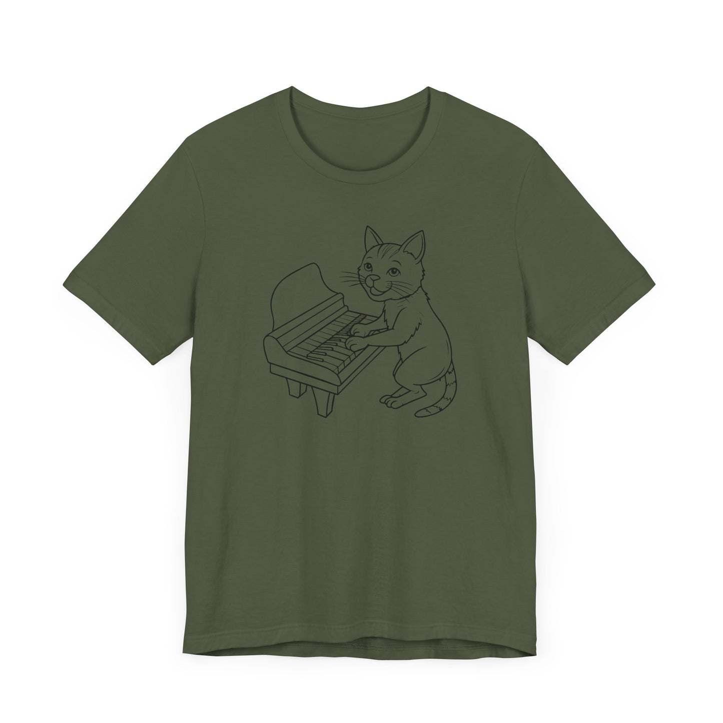 Funny Cat Playing Piano Short Sleeve Tee Shirt - A Purrfect Blend of Music and Humor