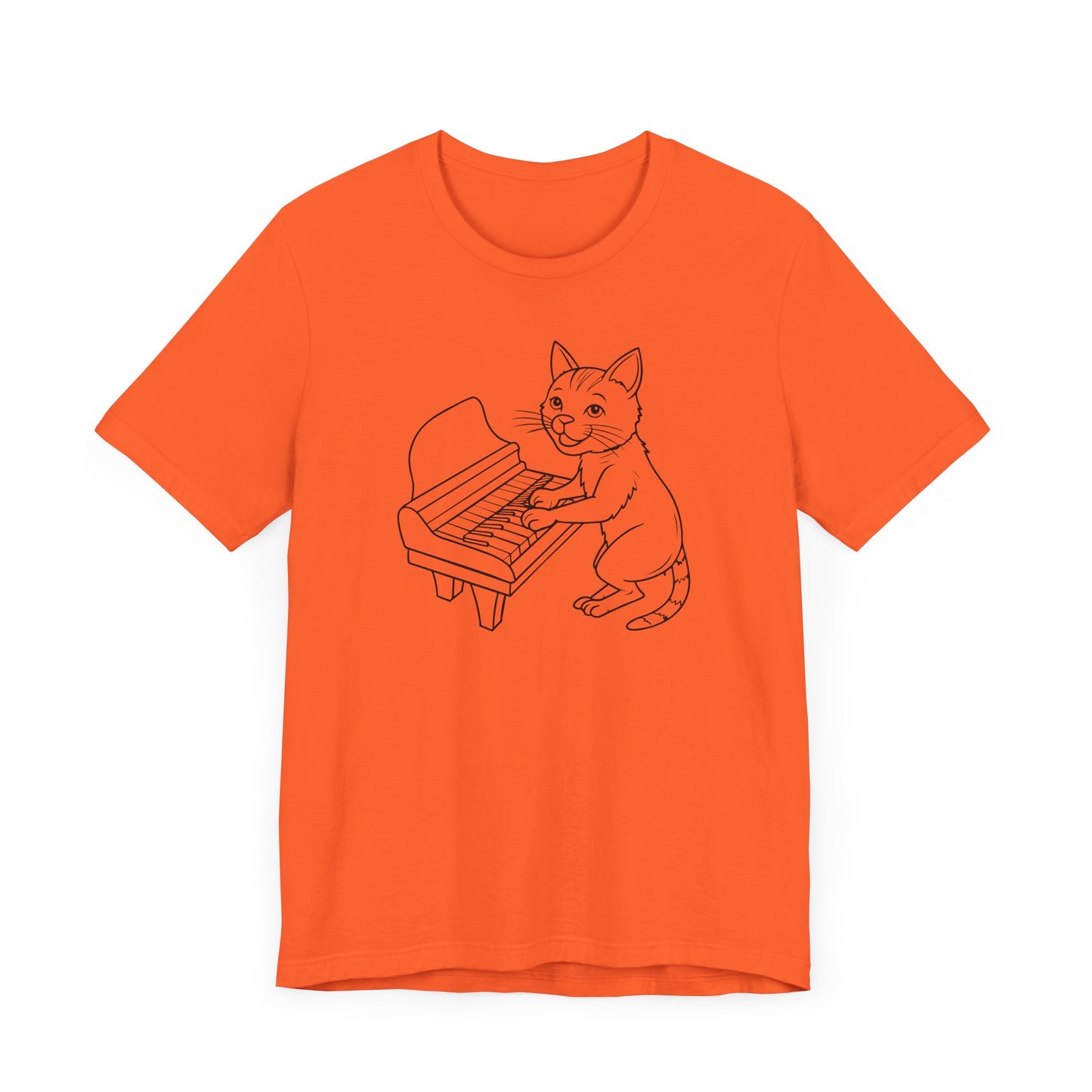 Funny Cat Playing Piano Short Sleeve Tee Shirt - A Purrfect Blend of Music and Humor