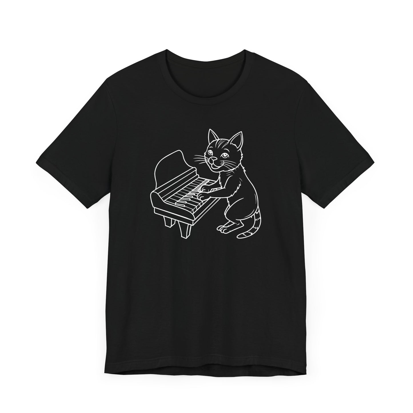 Funny Cat Playing Piano Short Sleeve Tee Shirt - A Purrfect Blend of Music and Humor