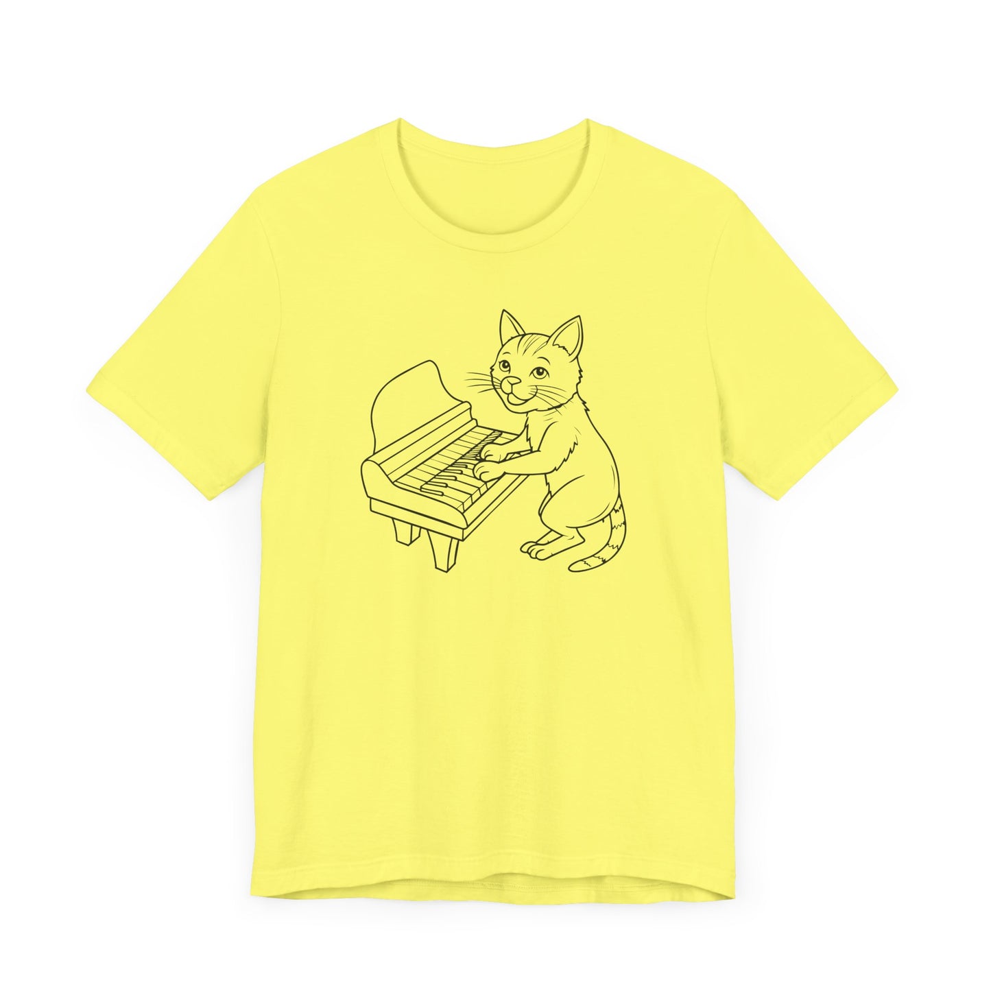 Funny Cat Playing Piano Short Sleeve Tee Shirt - A Purrfect Blend of Music and Humor