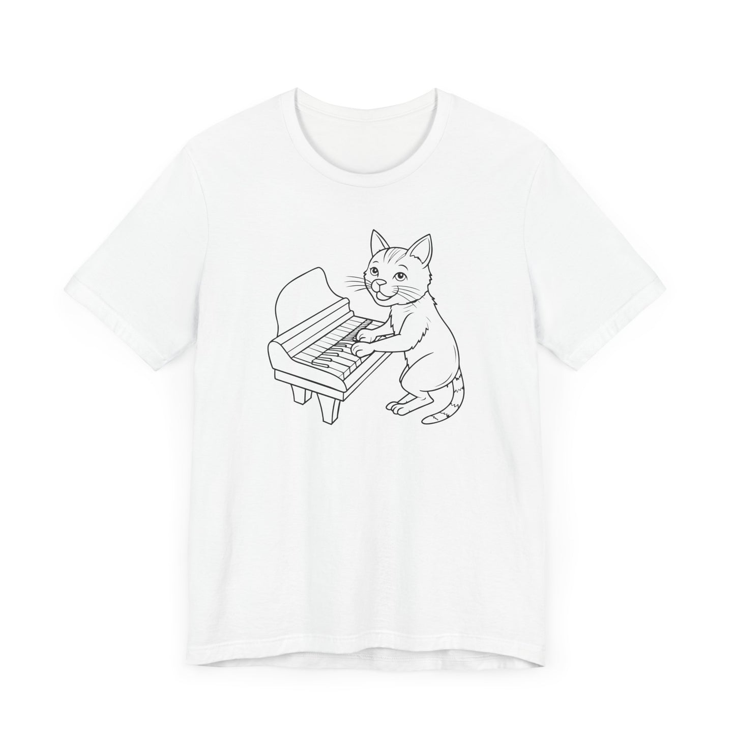 Funny Cat Playing Piano Short Sleeve Tee Shirt - A Purrfect Blend of Music and Humor