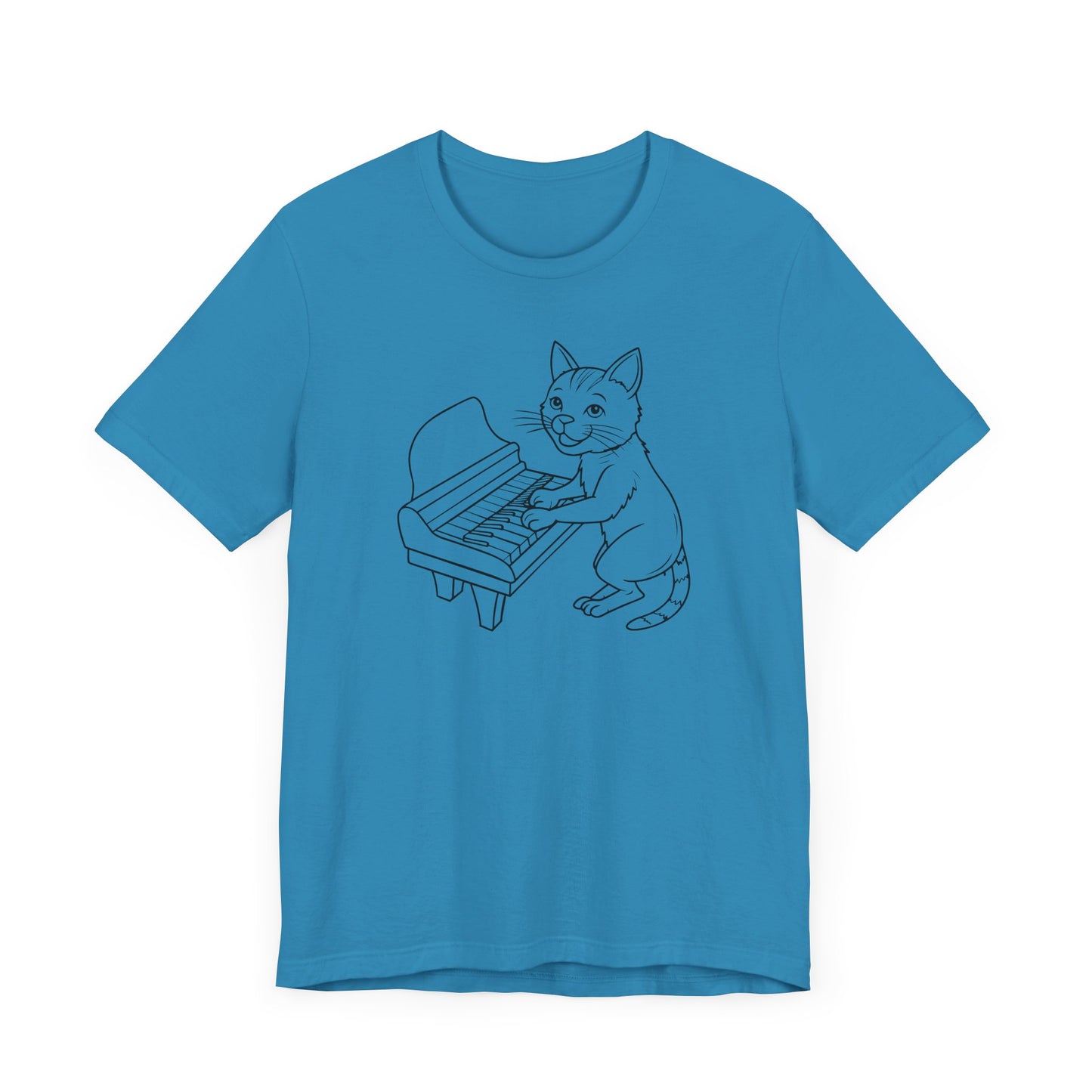 Funny Cat Playing Piano Short Sleeve Tee Shirt - A Purrfect Blend of Music and Humor