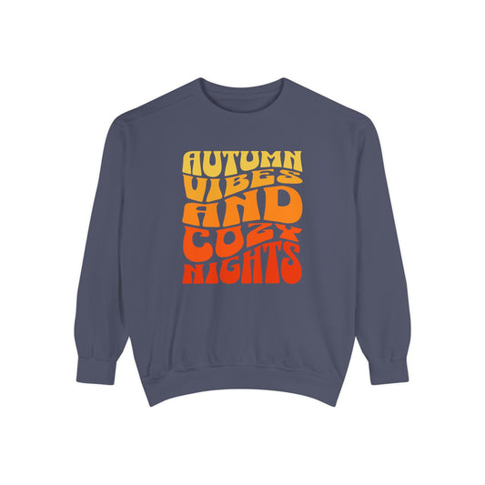 Autumn Vibes and Cozy Nights Comfort Colors Sweatshirt – Fall-Inspired Seasonal Favorite