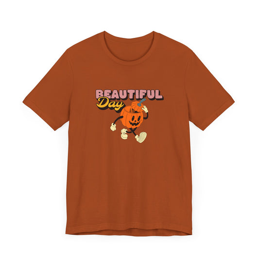 Beautiful Day Halloween Pumpkin Short Sleeve Tee Shirt - Celebrate the Magic of Fall
