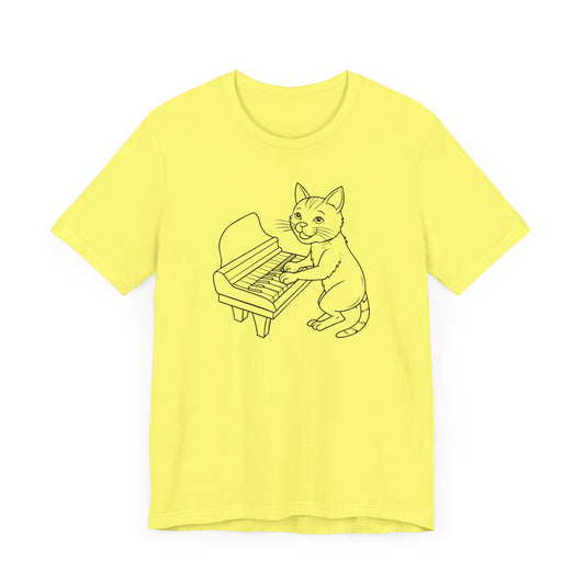 Funny Cat Playing Piano Short Sleeve Tee Shirt - A Purrfect Blend of Music and Humor